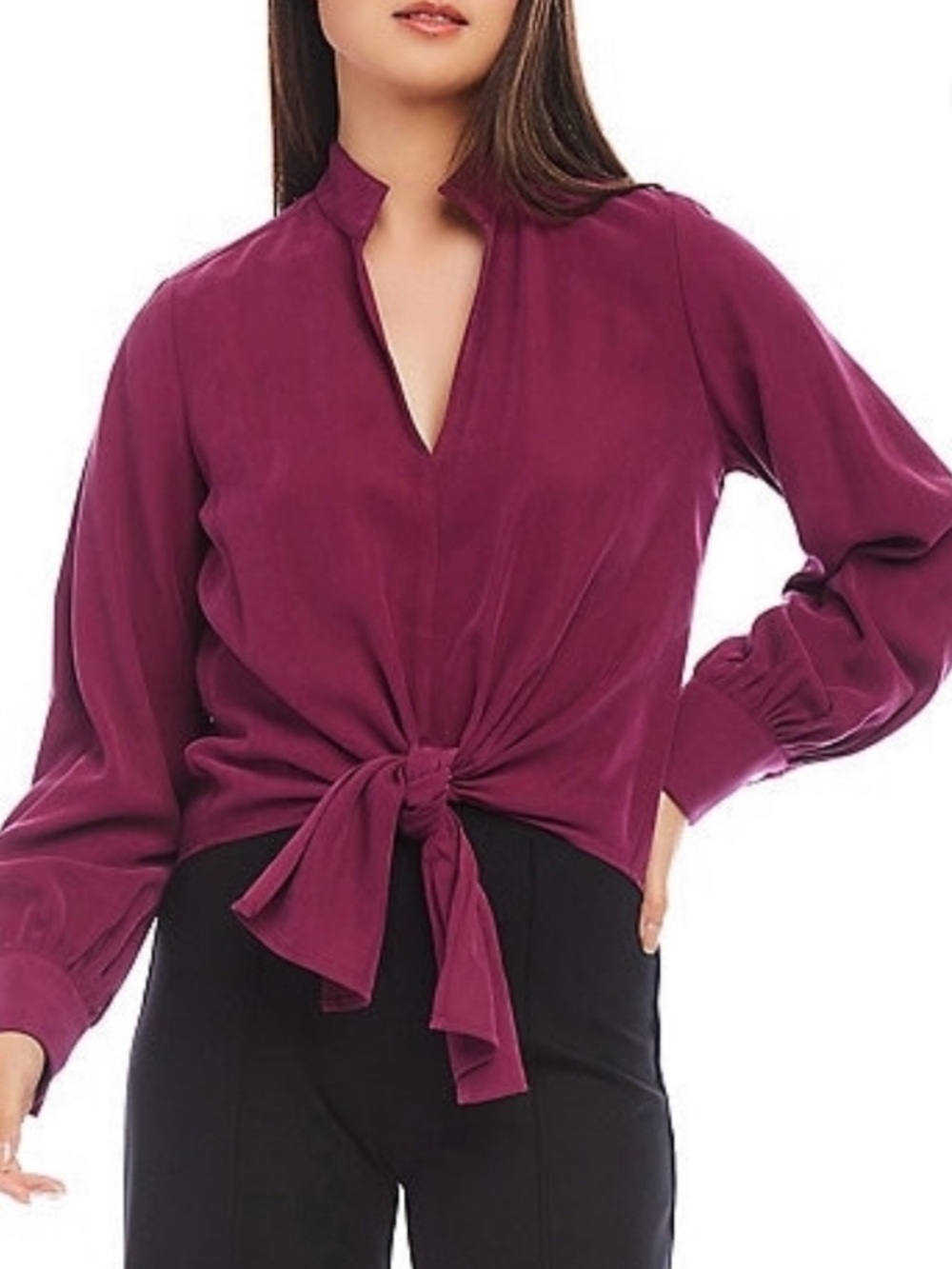 Karen Kane Regal Gal Twill Tie-Front V-Neck Blouse